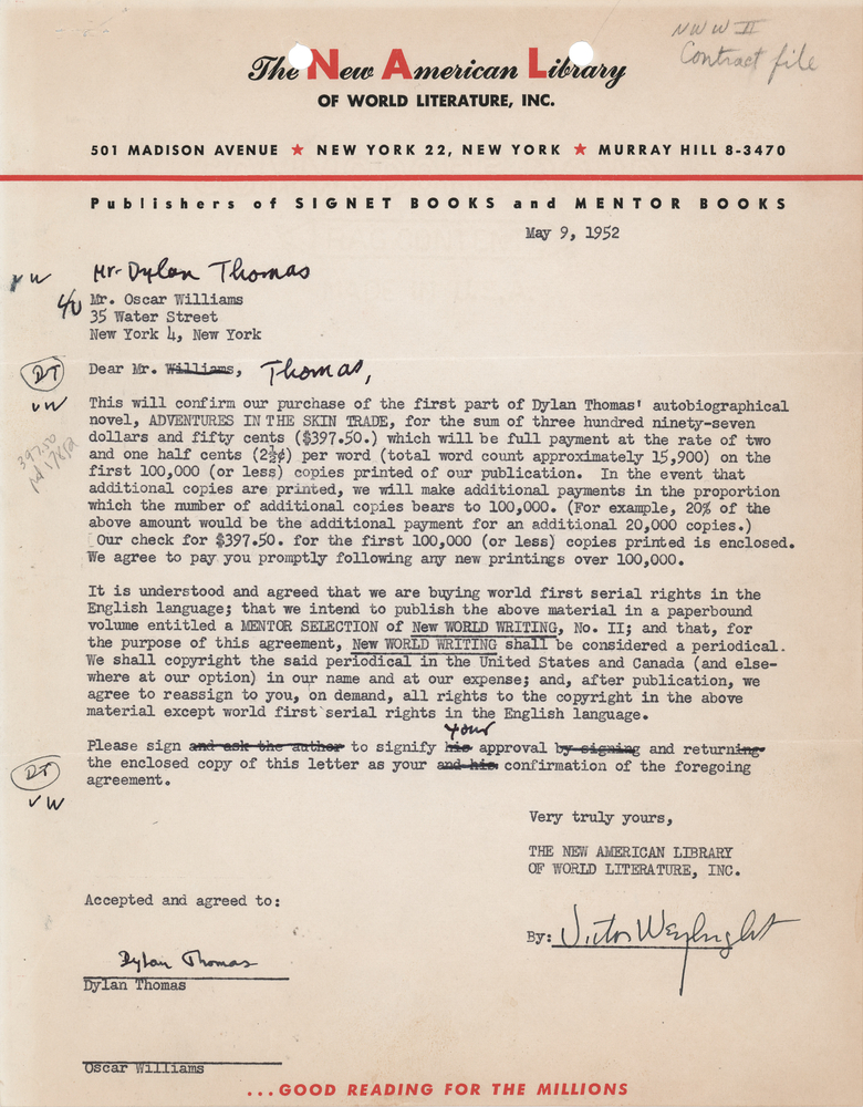 Lot 586 Dylan Thomas Document Signed for His Unfinished Autobiographical Novel, 