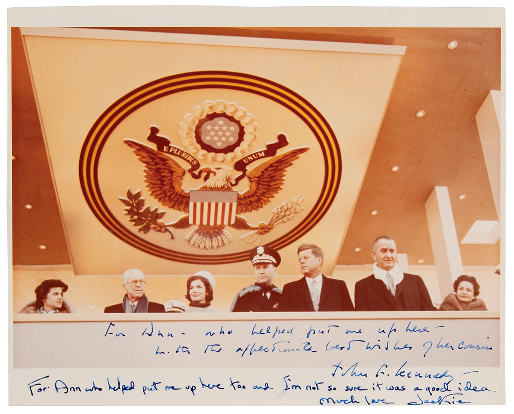 Lot 108 John F. Kennedy and Jacqueline Kennedy Signed Inaugural Photograph to Cousin Ann Gargan, 