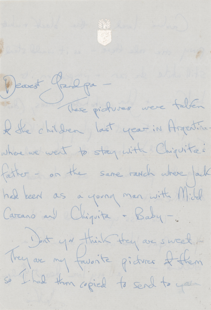 Lot 76 Jacqueline Kennedy Autograph Letter Signed to Joseph P. Kennedy on a Family Trip to Argentina: 