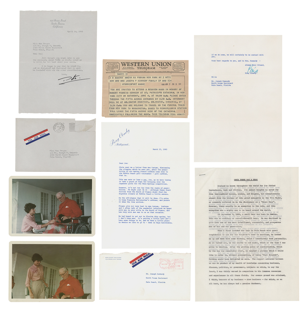Lot 283 Joseph P. Kennedy and Ann Gargan Correspondence Archive with (13) TLSs by Richard Cardinal Cushing, Letters by Bing Crosby and Peter Lawford, and a Telegram Invitation to RFK's Funeral Mass