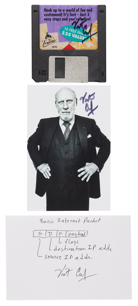 Lot 387 Vint Cerf (3) Signed Items - Sketch, Photograph, and Computer Disk