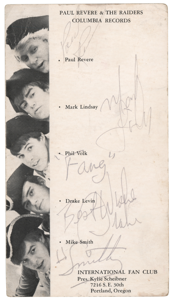 Lot 666 Paul Revere and the Raiders Signed Promo Card