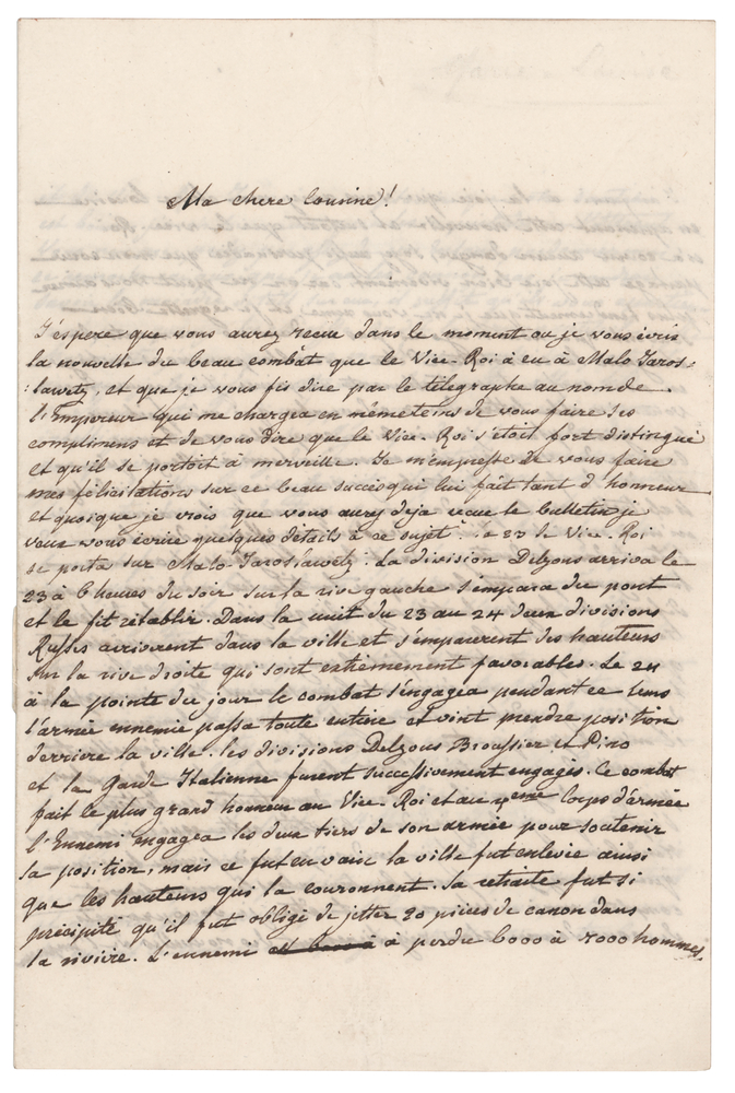 Lot 356 Marie Louise of Parma Autograph Letter Signed on Napoleon and the Battle of Maloyaroslavets (1812)