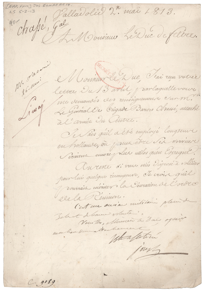Lot 342 Joseph Bonaparte Letter Signed on General Chassé and the Ordre de la Réunion (1813)