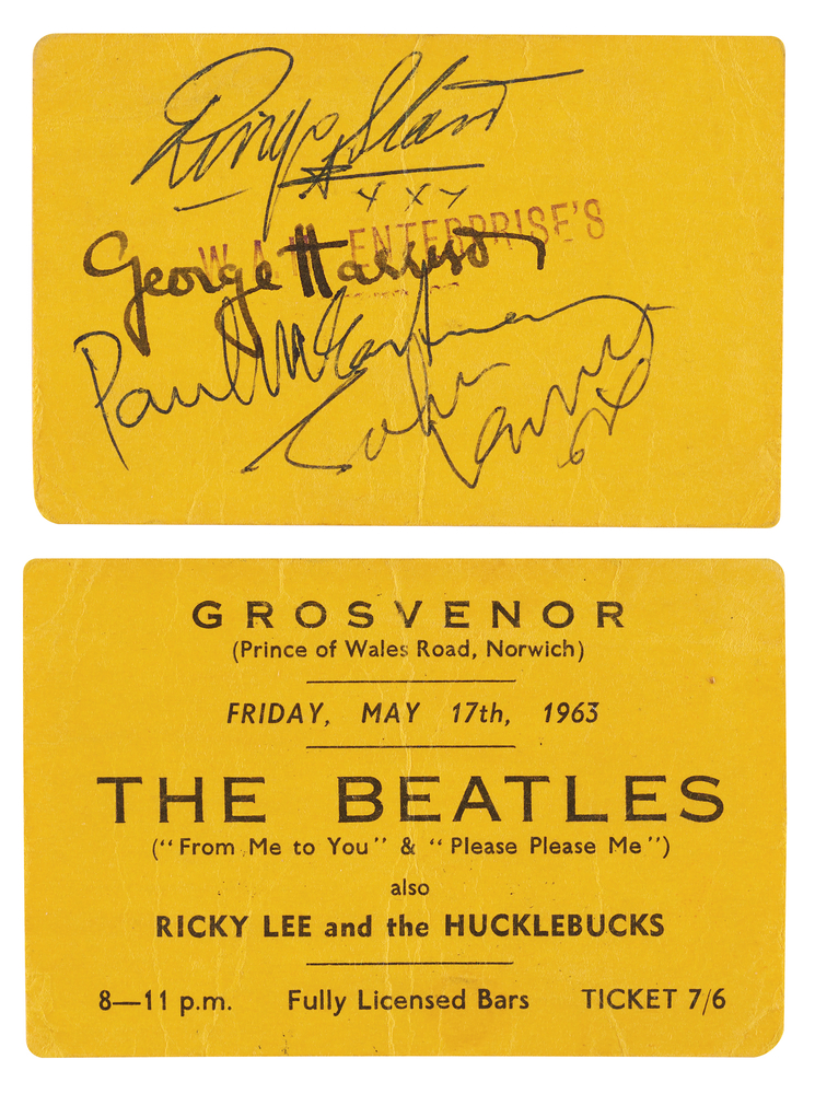 Lot 618 Beatles Signed Grosvenor Rooms Norwich Concert Ticket (May 17, 1963)