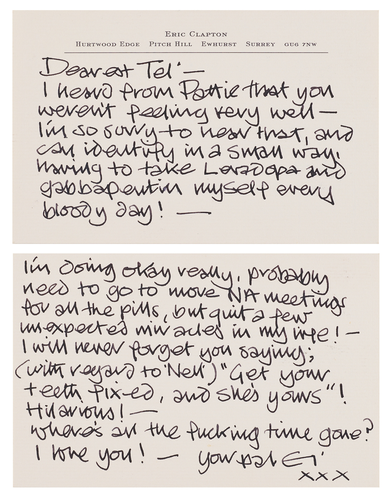 Lot 640 Eric Clapton Autograph Letter Signed to Beatles Insider Terry Doran on Pattie Boyd, Health, and Their Long Friendship