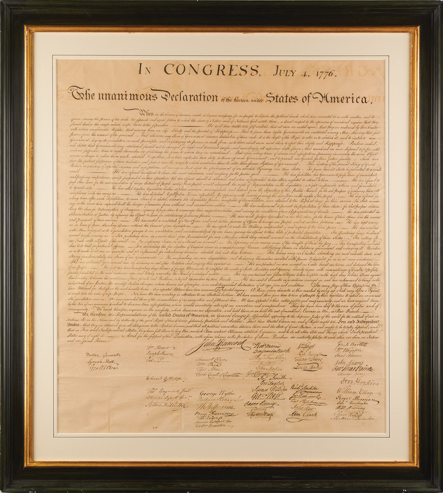 Lot 275 Declaration of Independence: Force Print from W. J. Stone's Copperplate (c. 1833)