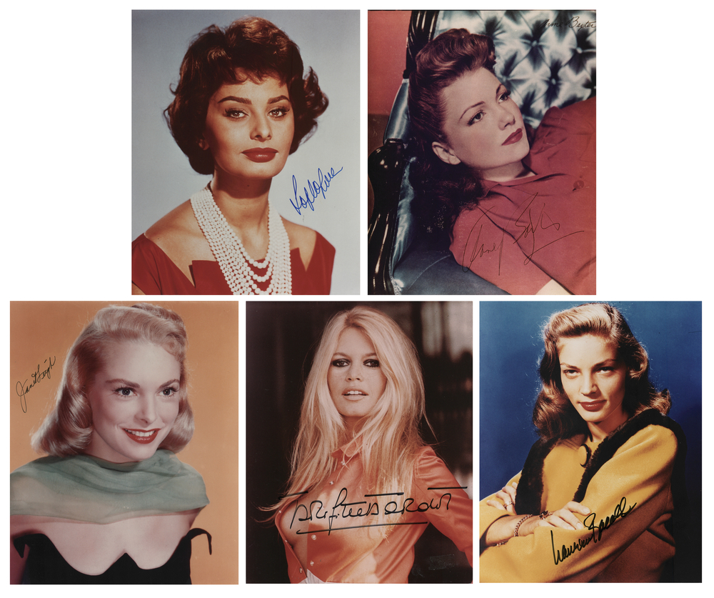 Lot 700 Actresses (5) Signed Photographs with Bardot, Loren, and Bacall