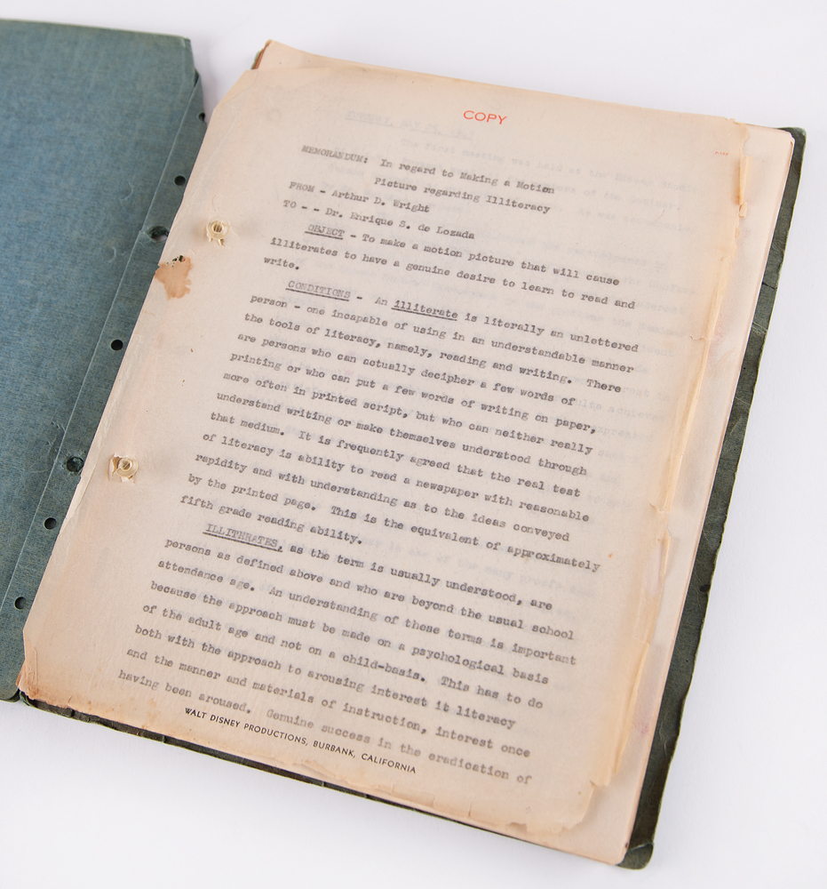 Lot 523 Walt Disney Studios: Report on Making a Motion Picture to Combat Illiteracy in South America (1943)