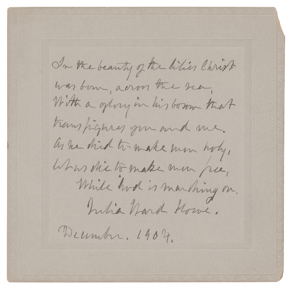 Lot 557 Julia Ward Howe Autograph Quote Signed from 'The Battle Hymn of the Republic'