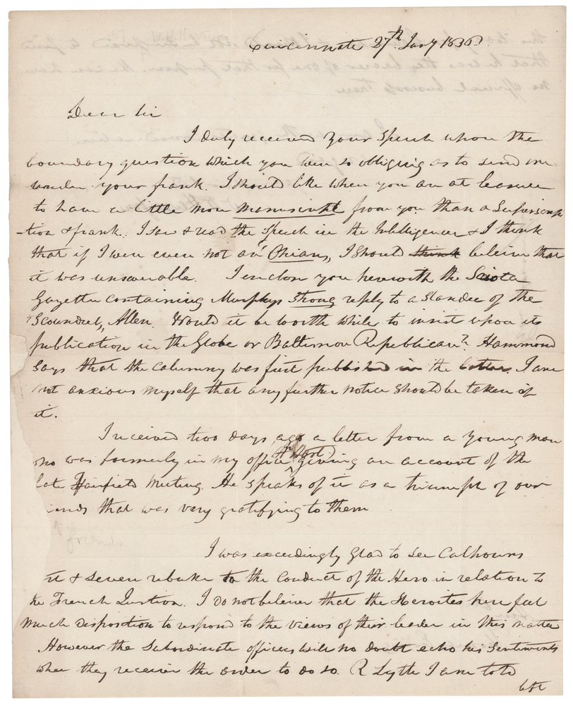 Lot 15 William Henry Harrison Autograph Letter Signed on the Toledo War, Andrew Jackson, and the French Crisis (1836)