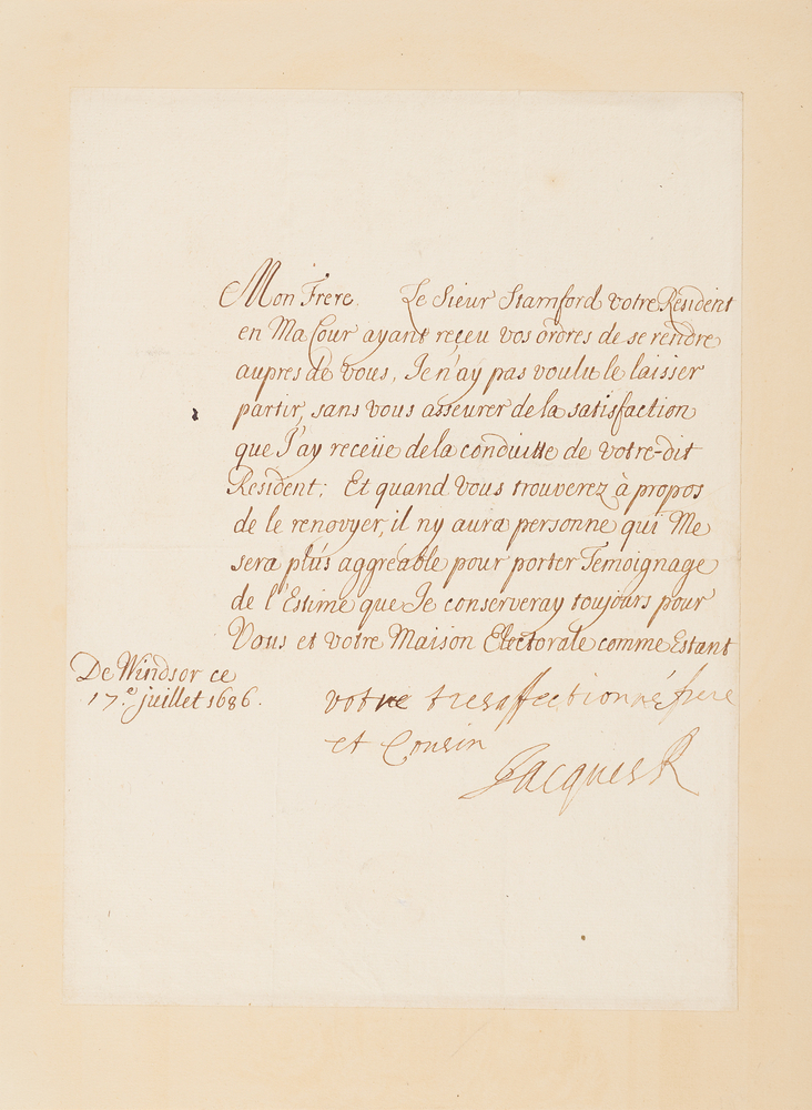 Lot 351 King James II Letter Signed Praising a Catholic Diplomat Amid the Religious Controversies of 1686