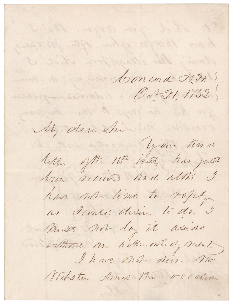 Lot 22 Franklin Pierce Autograph Letter Signed on Daniel Webster Three Days Before His Death