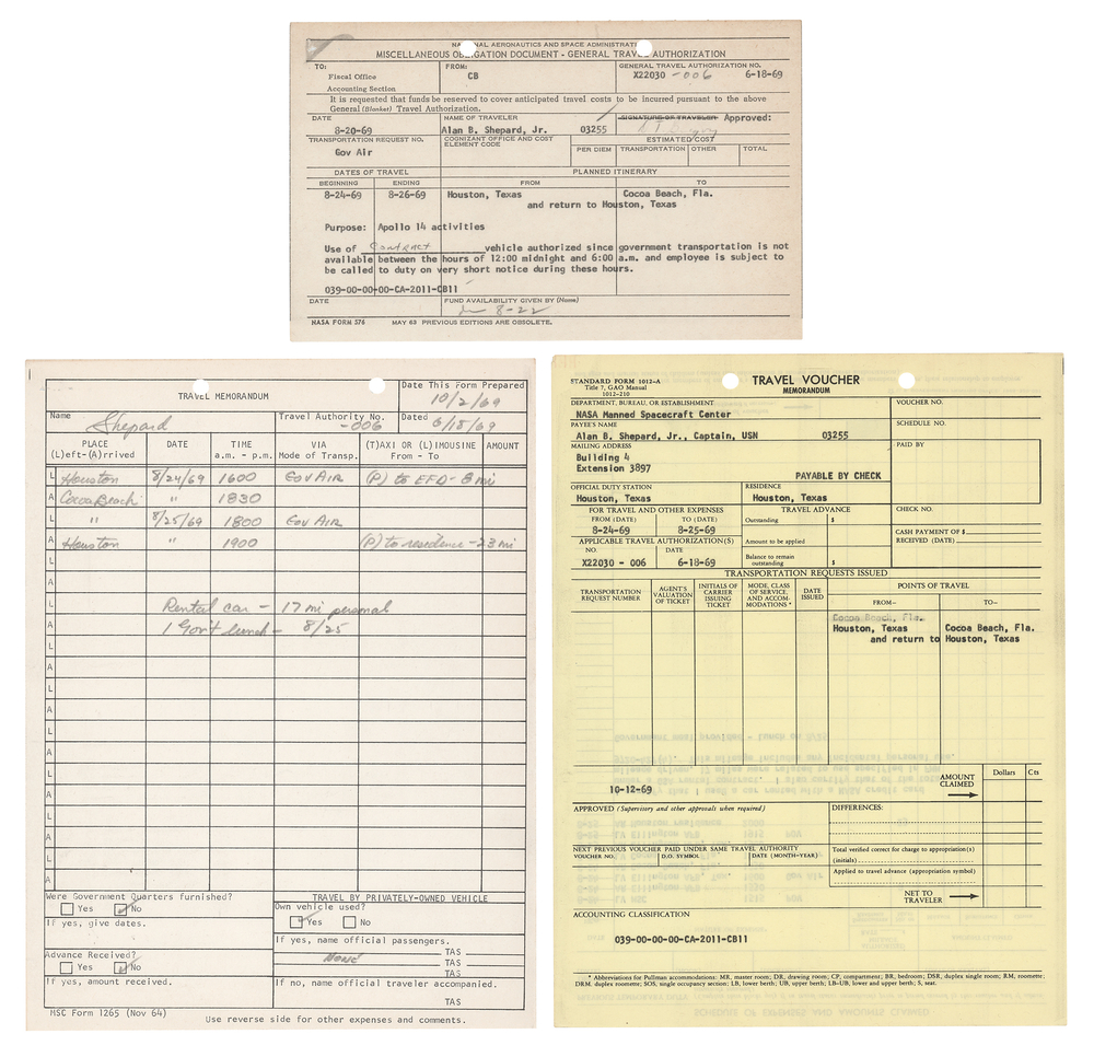 Lot 484 Alan Shepard Signed and Filled-Out 'Travel Memorandum' for 
