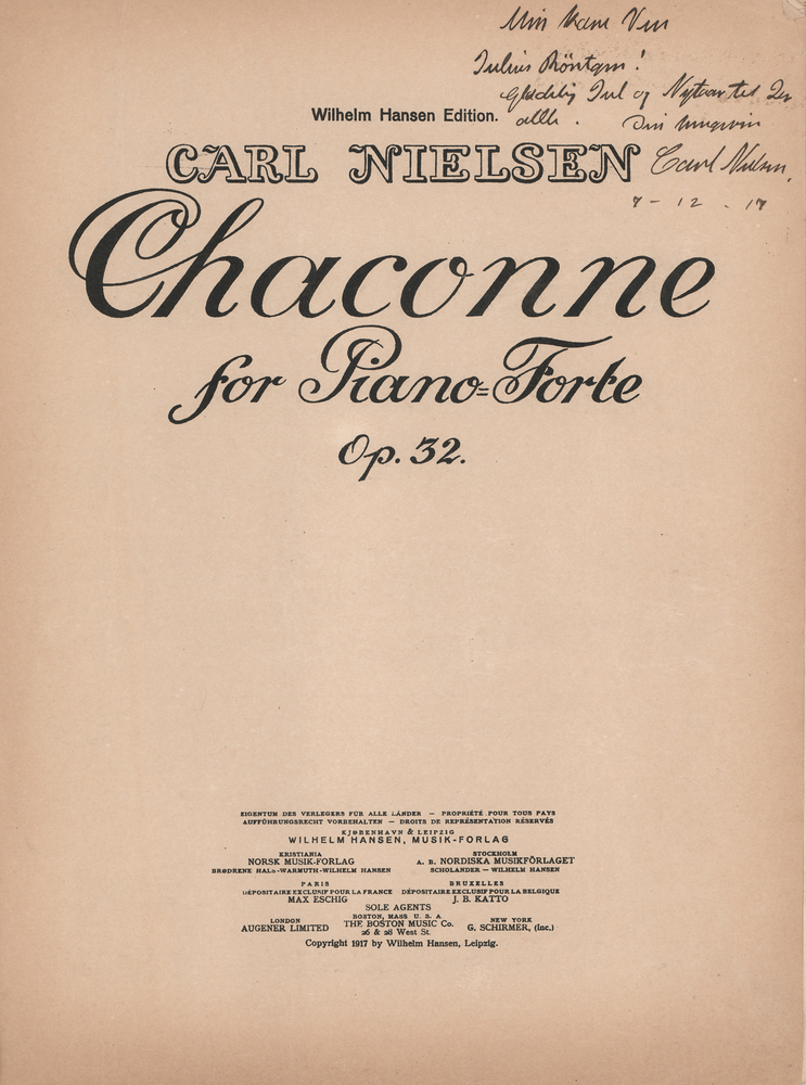 Lot 601 Carl Nielsen Signed 1917 ‘Chaconne’ Sheet Music Booklet (First Edition)