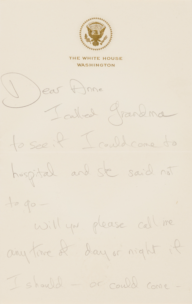 Lot 79 Jacqueline Kennedy Autograph Letter Signed as First Lady to JFK's Cousin Anne Gargan, on Joseph P. Kennedy's Hospital Stay