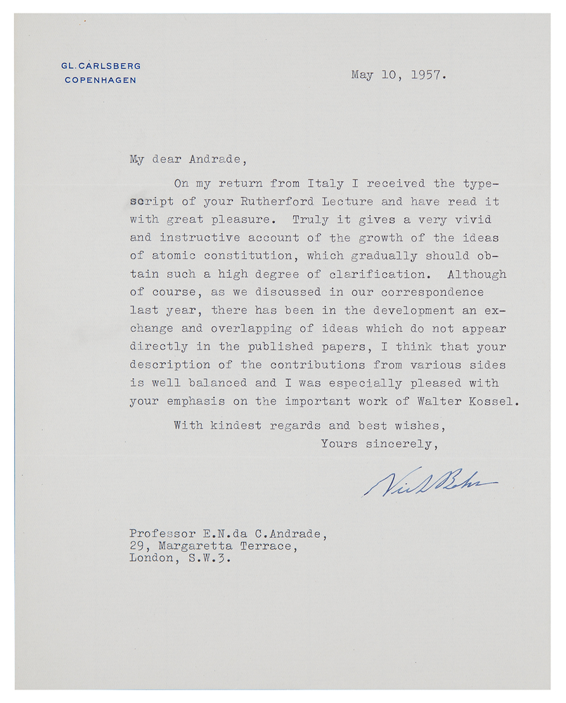 Lot 386 Niels Bohr Typed Letter Signed on 