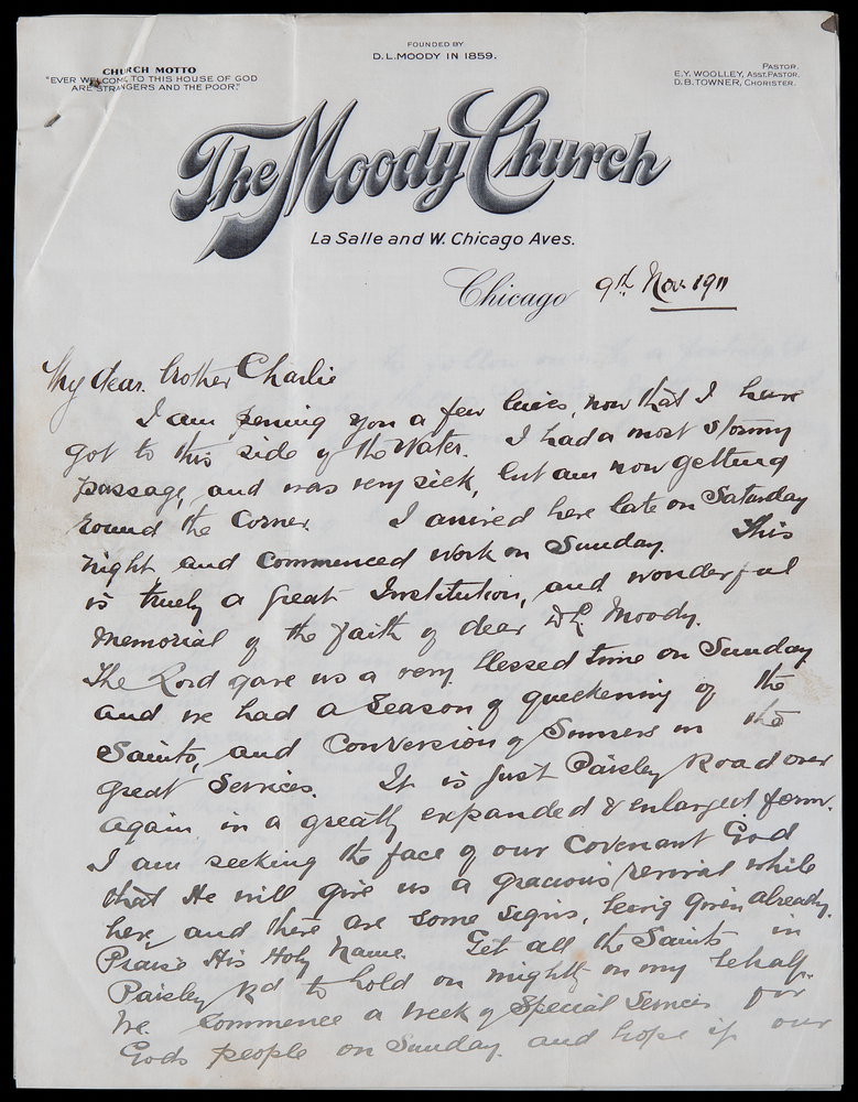 Lot 409 Titanic: John Harper Rare Autograph Letter Signed from Chicago’s Moody Church, Five Months Before His Death on the Titanic