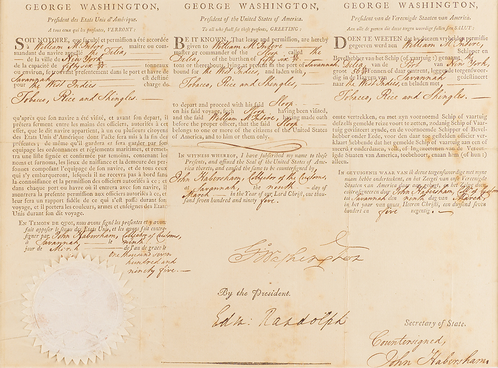 Lot 2 George Washington Document Signed as President