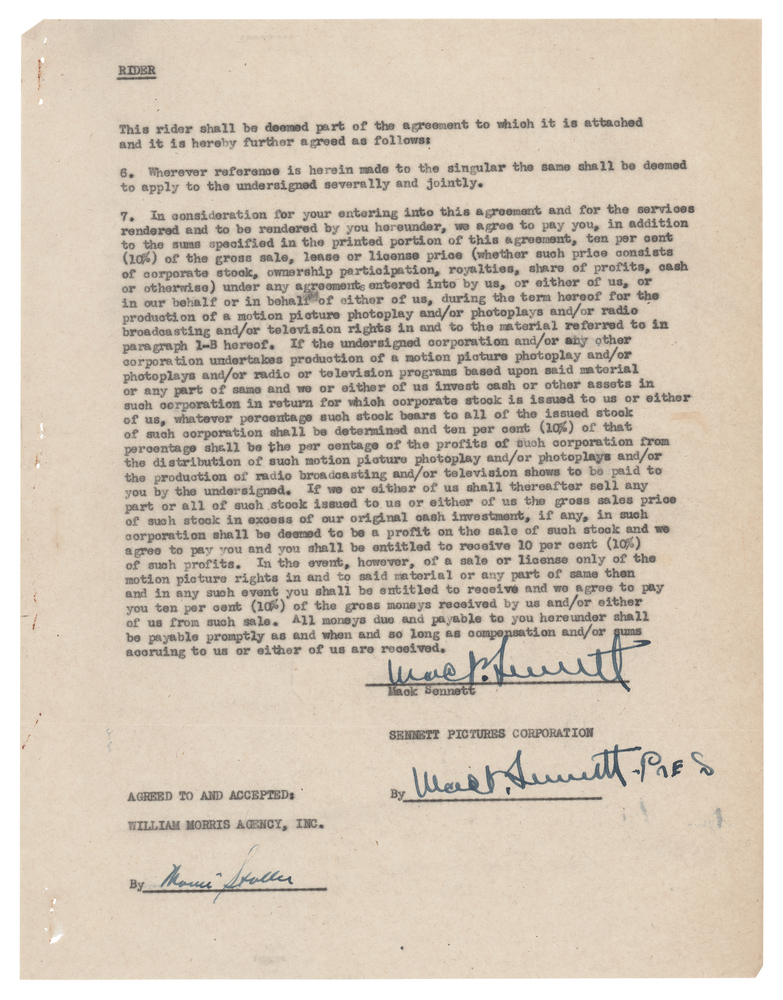 Lot 779 Mack Sennett Twice-Signed Document