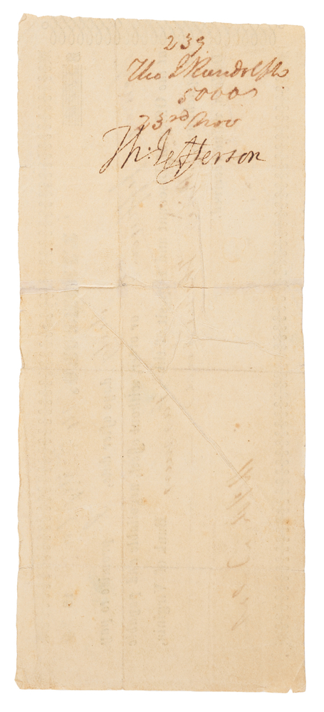 Lot 5 Thomas Jefferson Signed $5,000 Promissory Note from His Grandson Thomas Jefferson Randolph (1824)