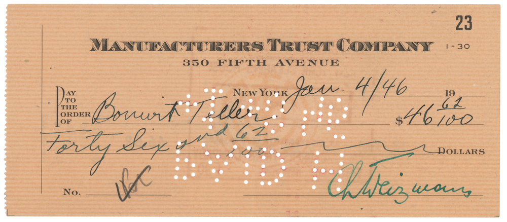 Lot 341 Chaim Weizmann Signed Check