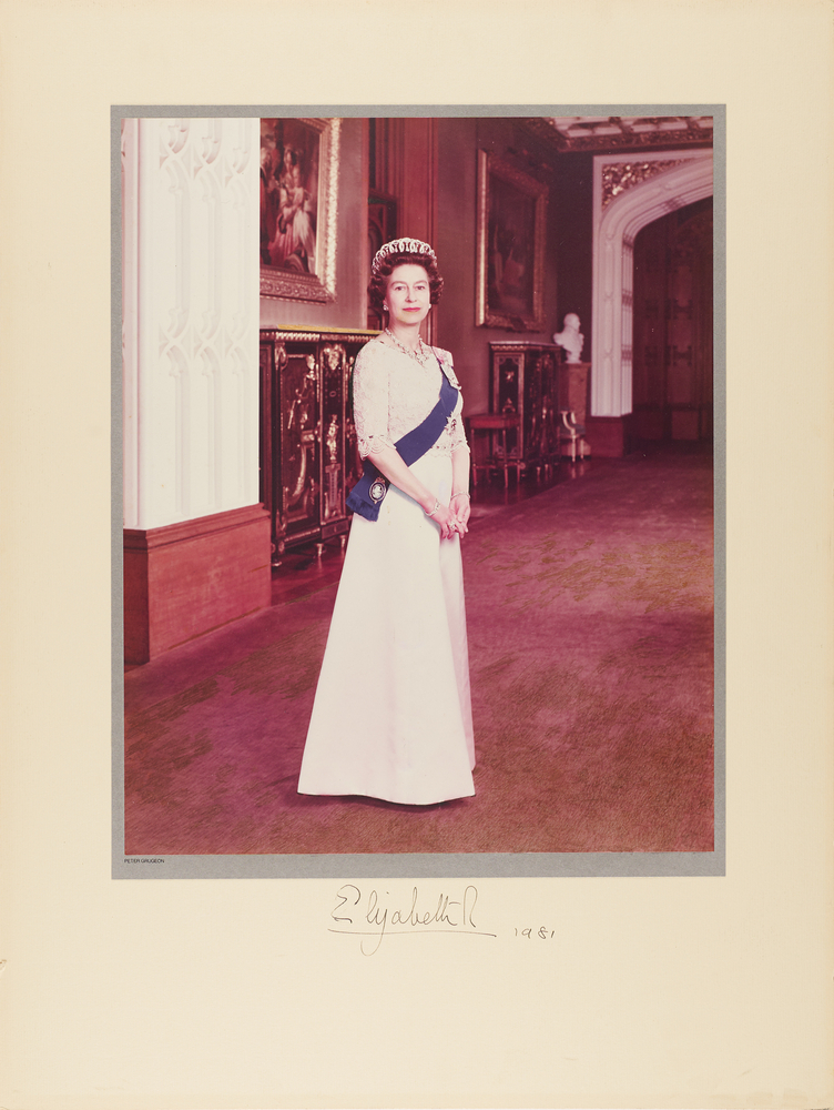 Lot 365 Queen Elizabeth II Signed Oversized Photograph by Peter Grugeon (1981)