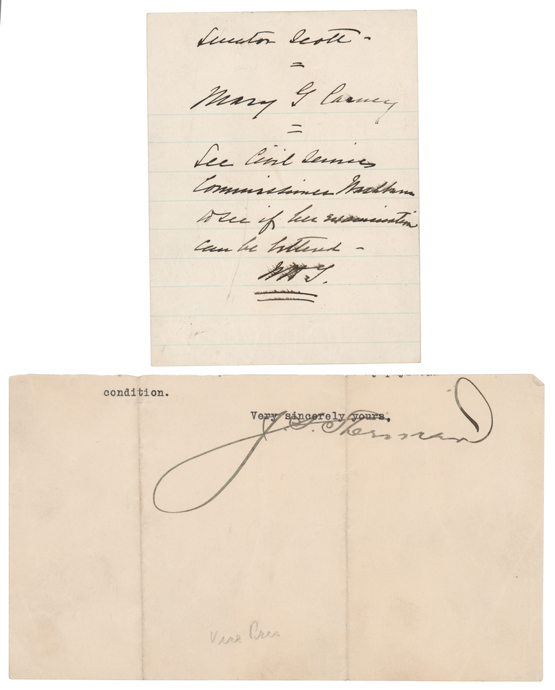 Lot 54 William H. Taft and James S. Sherman (2) Autographs
