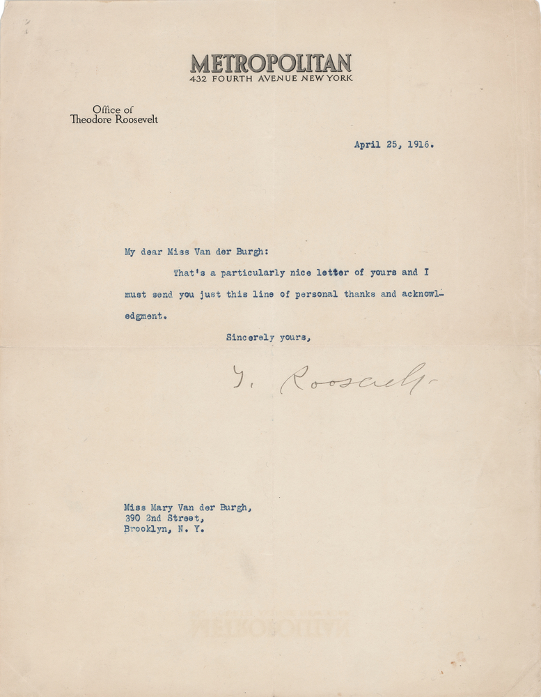 Lot 51 Theodore Roosevelt Typed Letter Signed