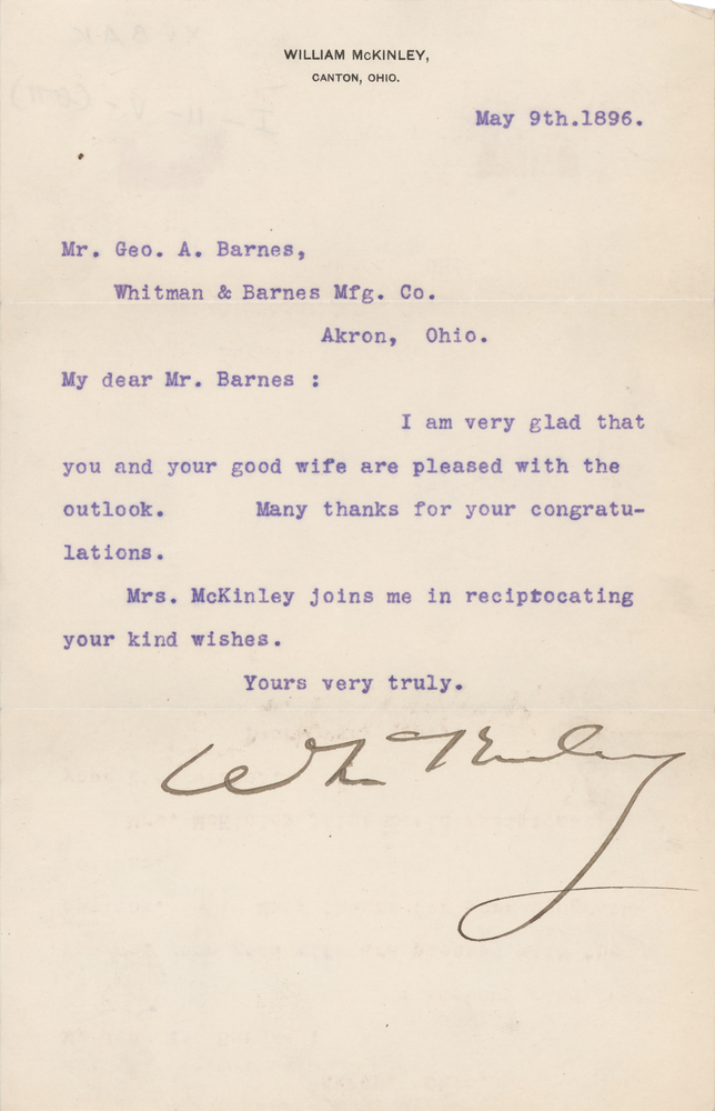 Lot 46 William McKinley Typed Letter Signed