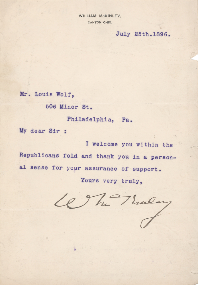 Lot 48 William McKinley Typed Letter Signed: 