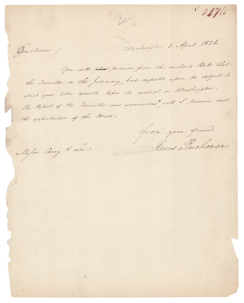 Lot 26 James Buchanan Autograph Letter Signed: 