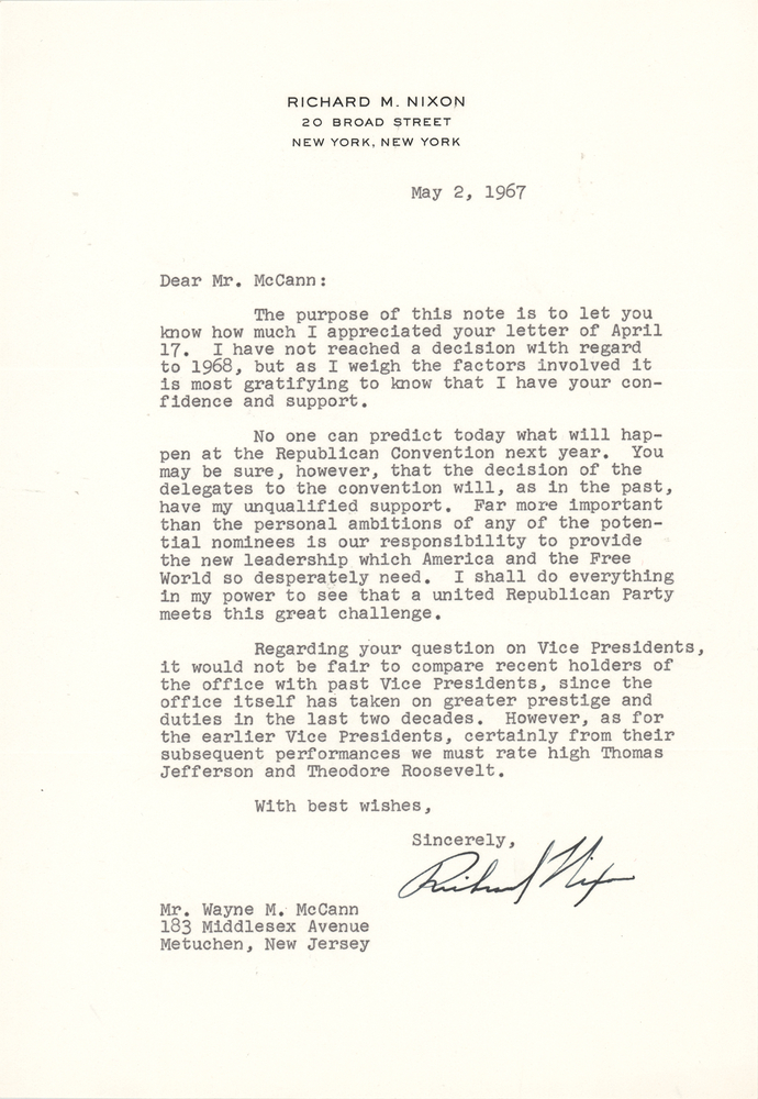 Lot 208 Richard Nixon Typed Letter Signed, Ranking History's Vice Presidents: 