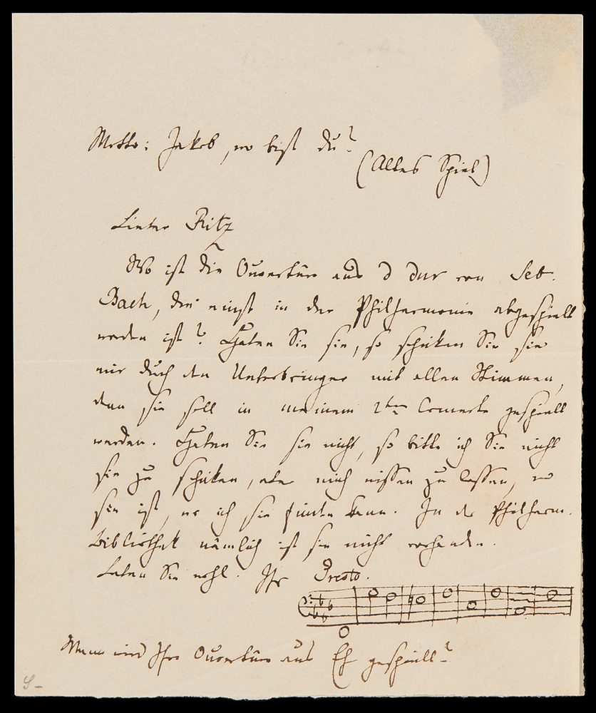 Lot 600 Felix Mendelssohn-Bartholdy Autograph Letter Signed with Musical Quotation