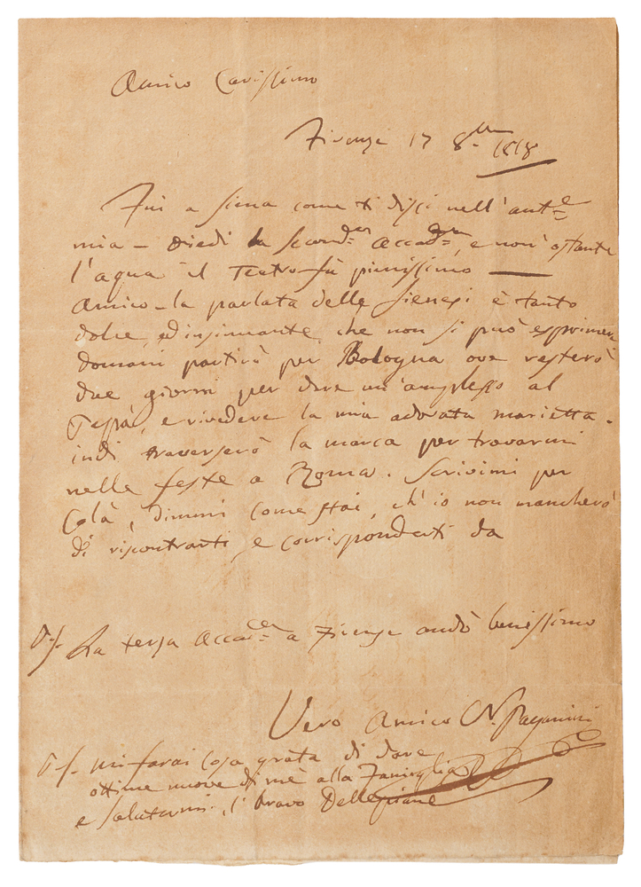 Lot 602 Niccolo Paganini Autograph Letter Signed, Celebrating a Successful Italian Concert: 