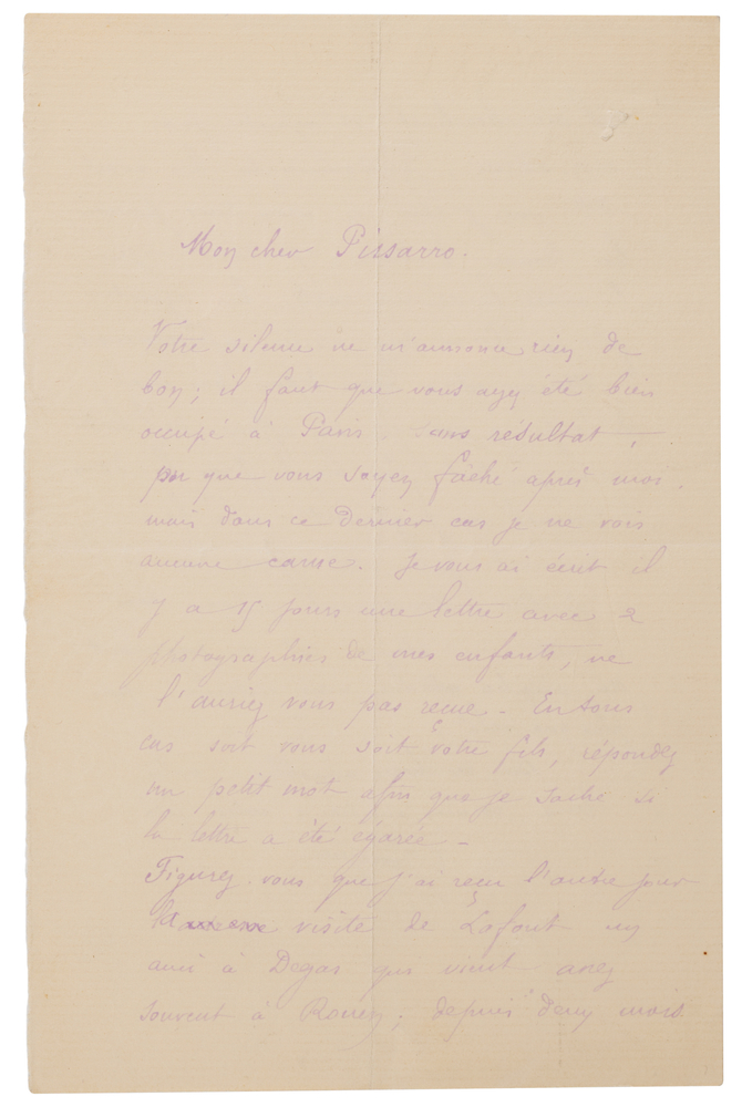 Lot 502 Paul Gauguin Autograph Letter Signed to Camille Pissarro, Mentioning Edgar Degas