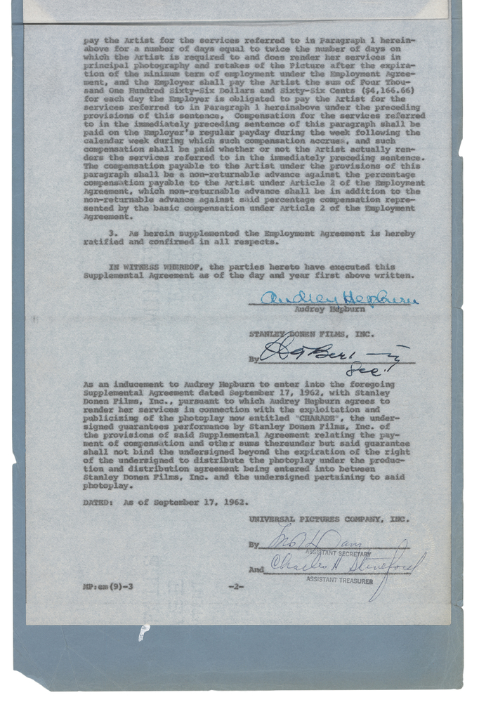 Lot 731 Audrey Hepburn Signed Film Document for Charade