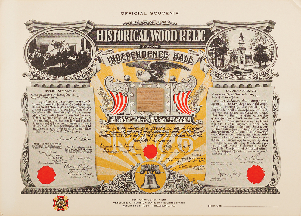 Lot 280 Independence Hall Wood Relic