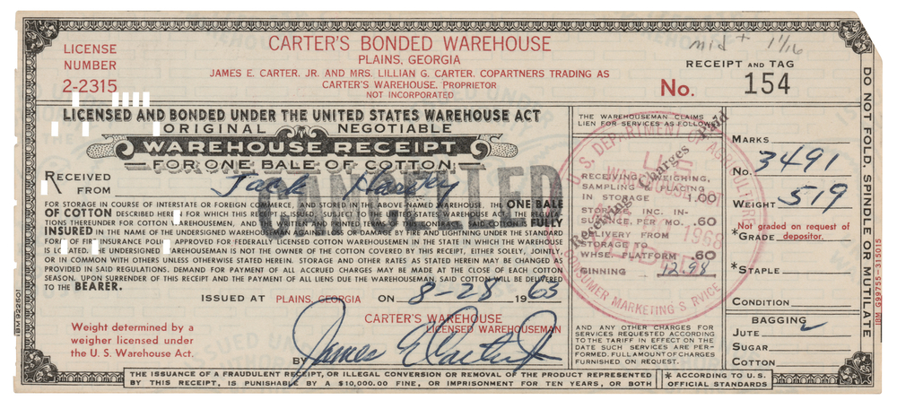 Lot 212 Jimmy Carter Document Signed