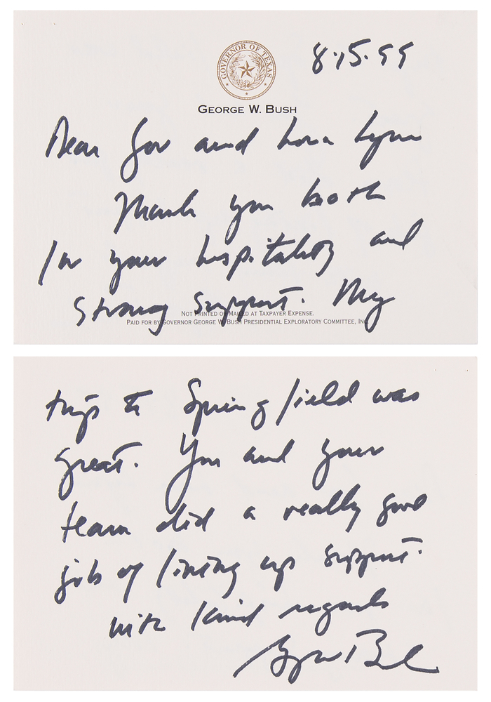 Lot 229 George W. Bush Autograph Letter Signed as Governor to Illinois Governor George Ryan - Presidential Campaign Support (1999)