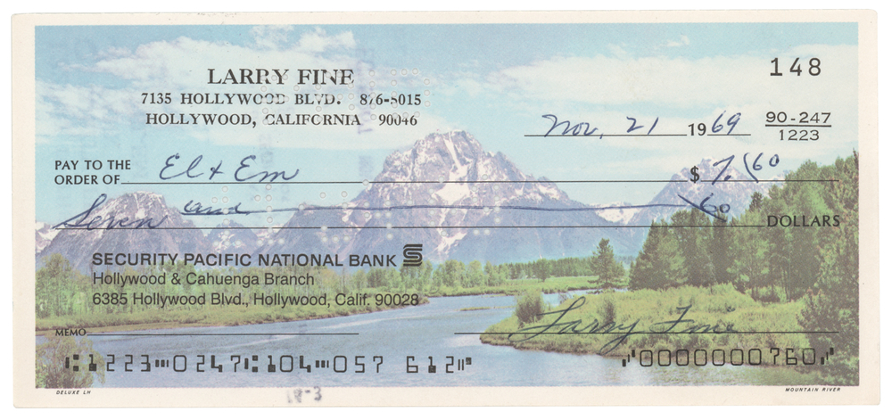 Lot 791 Three Stooges: Larry Fine Signed Check