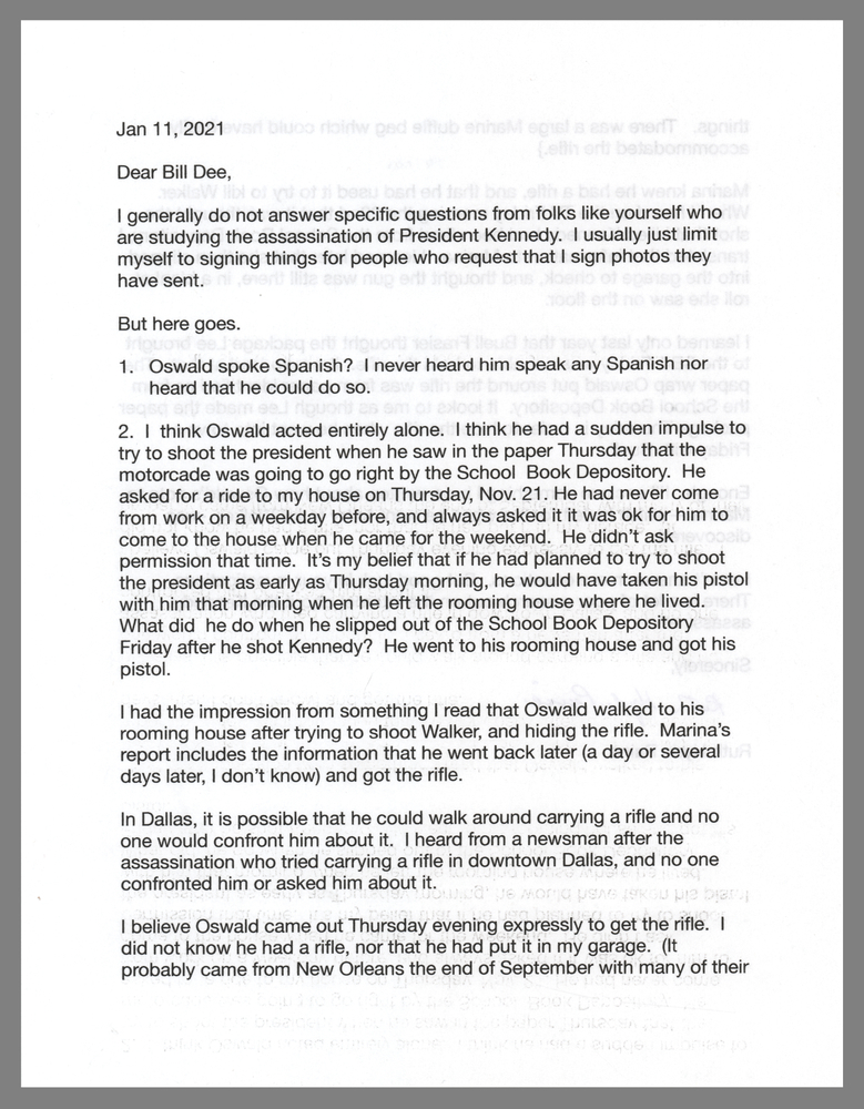 Lot 462 Lee Harvey Oswald: Ruth Paine Typed Letter Signed on Oswald’s Actions and the Kennedy Assassination