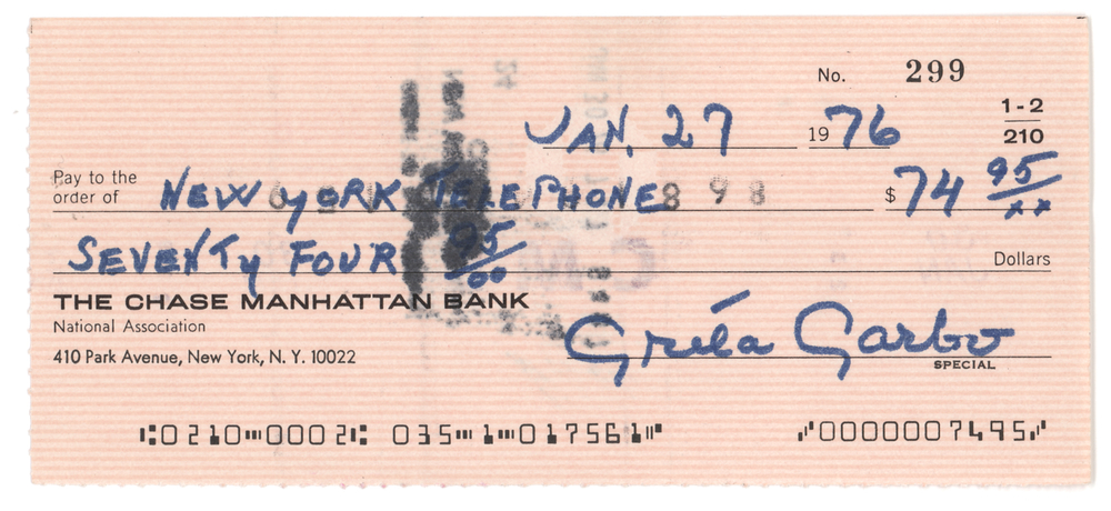 Lot 724 Greta Garbo Signed Check