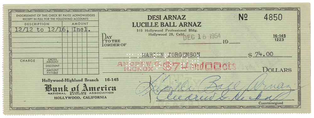 Lot 703 Lucille Ball Signed Check