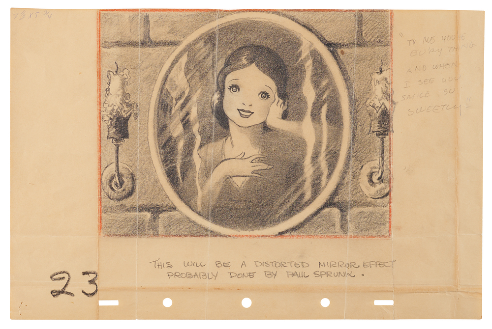 Lot 544 Snow White concept storyboard drawing from Snow White and the Seven Dwarfs