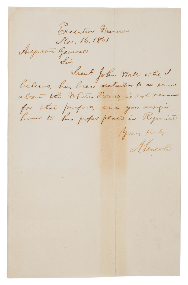Lot 27 Abraham Lincoln Autograph Letter Signed as President (1861), with a Rare Mention of 