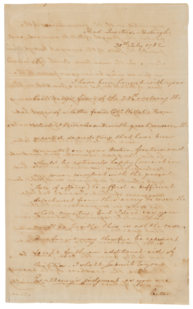 Lot 1 George Washington War-Dated Letter Signed on Defending the New York Frontier