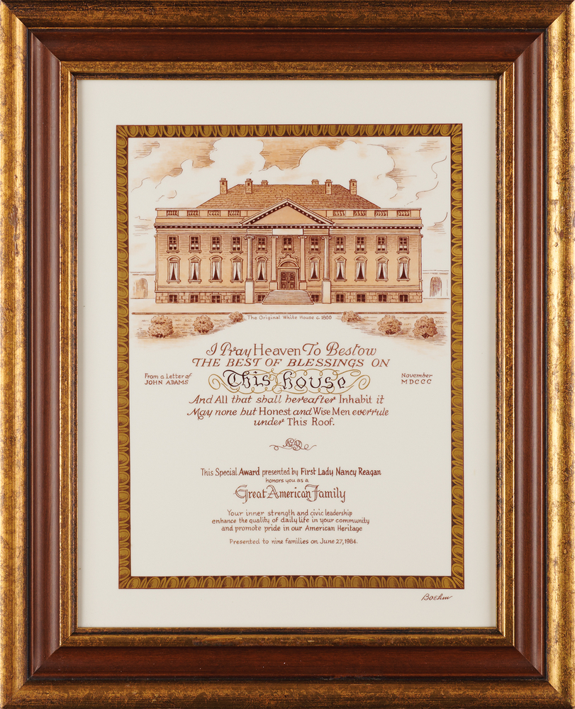 Lot 213 Nancy Reagan Boehm Hand-Painted Porcelain White House Special Award Presented to ‘Great American Family’ (1984)