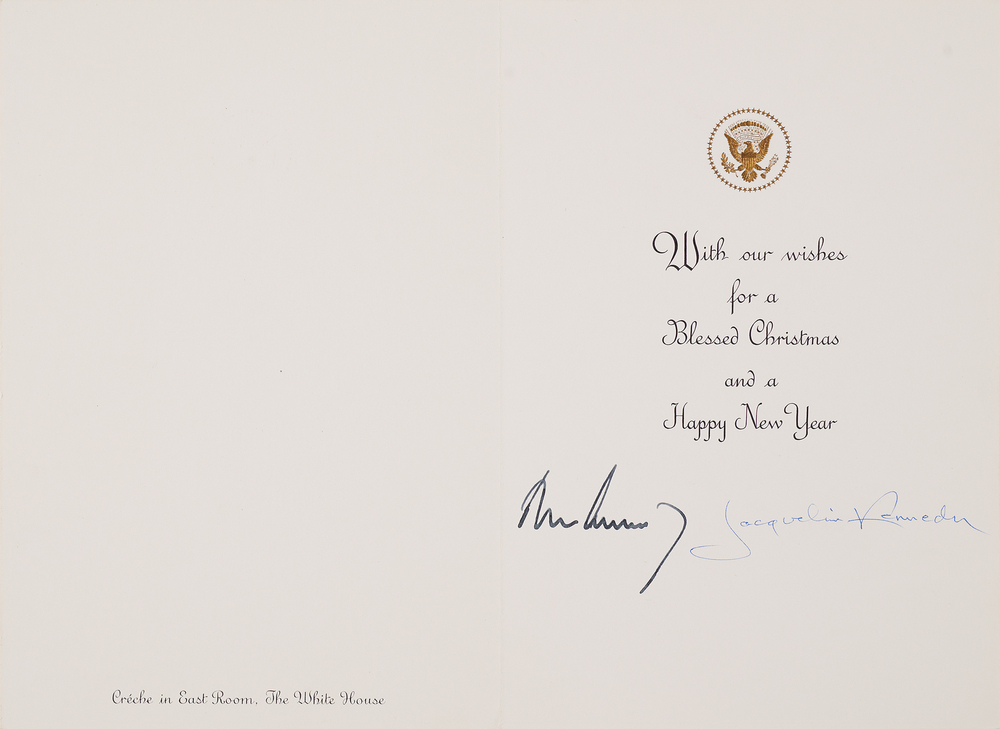 Lot 85 John and Jacqueline Kennedy Signed 1963 White House Christmas Card - A Rarity Signed Before Departing for Dallas