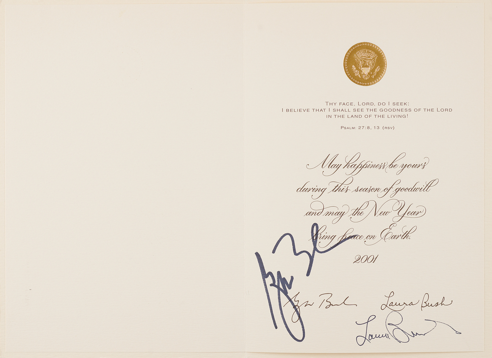 Lot 231 George W. Bush and Laura Bush Signed White House Christmas Card (2001)